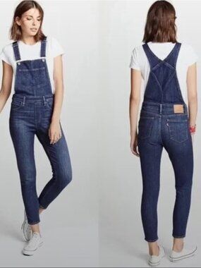 LEVI'S Premium Skinny Denim Overalls Over and Out Wash Utility Casual Boho 28